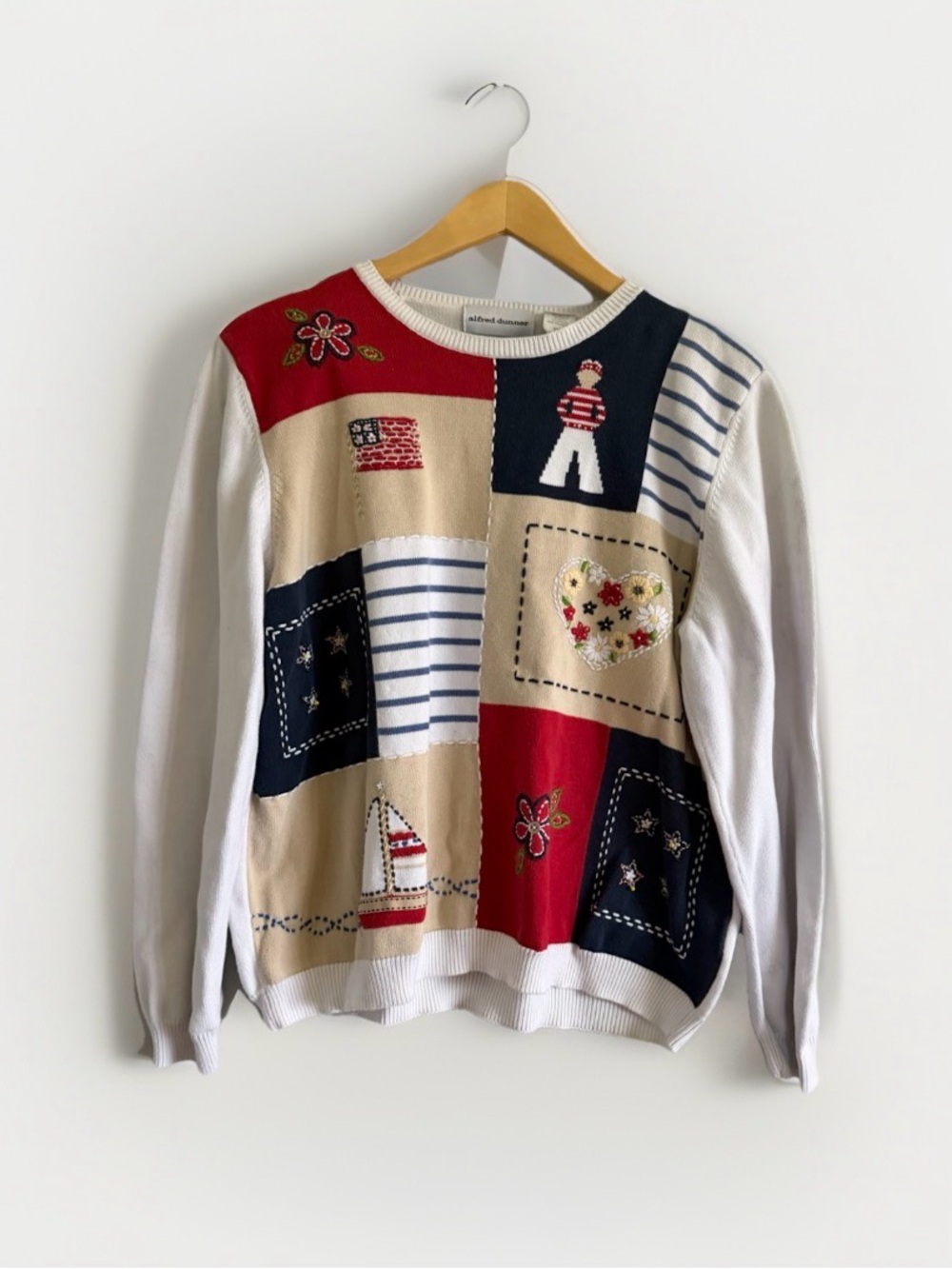 Patchwork Nautical Sweater - Red, Navy, Cream